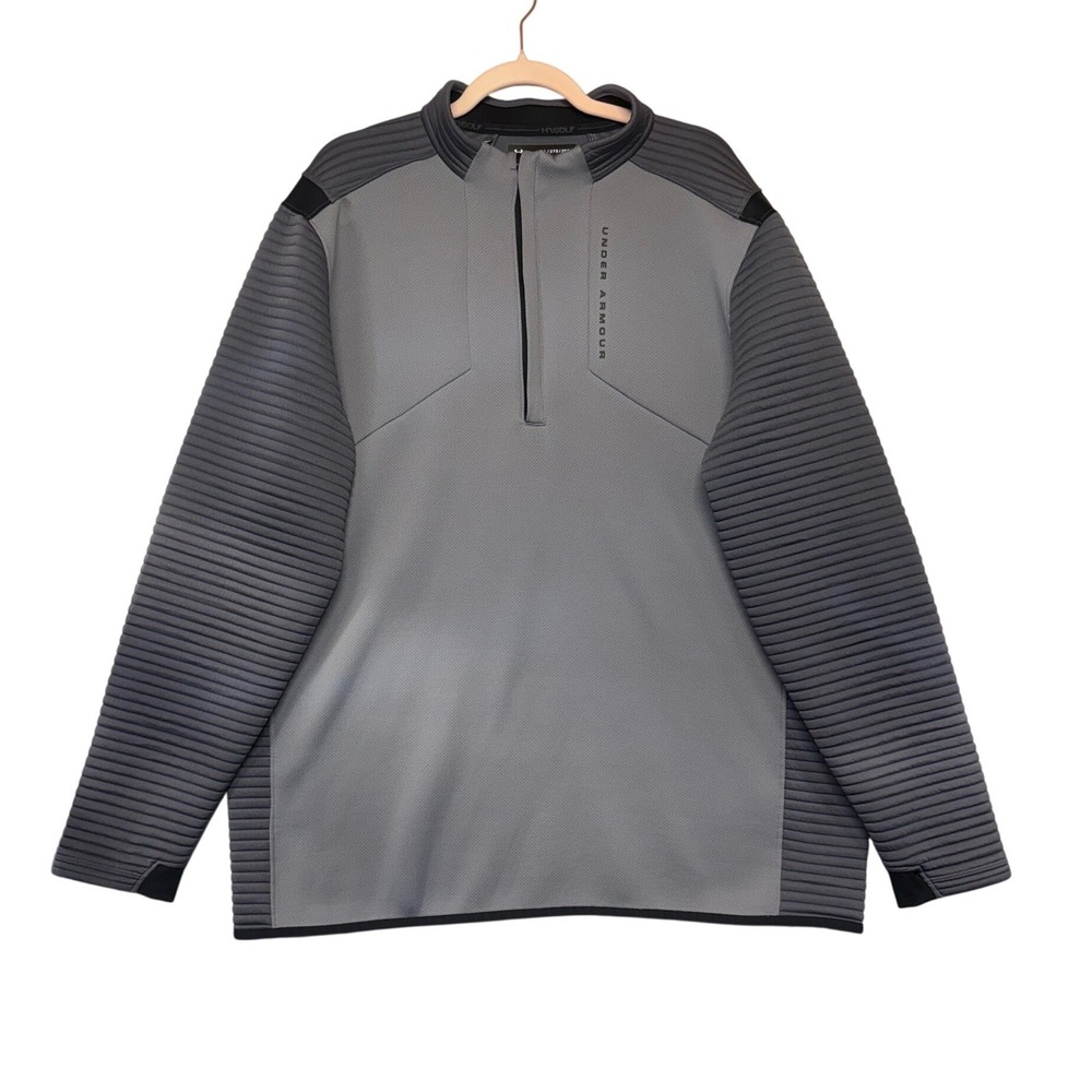 Under Armour Golf ColdGear 1/4 Zip Pullover Mens XXL Gray Ribbed Sleeve Jacket